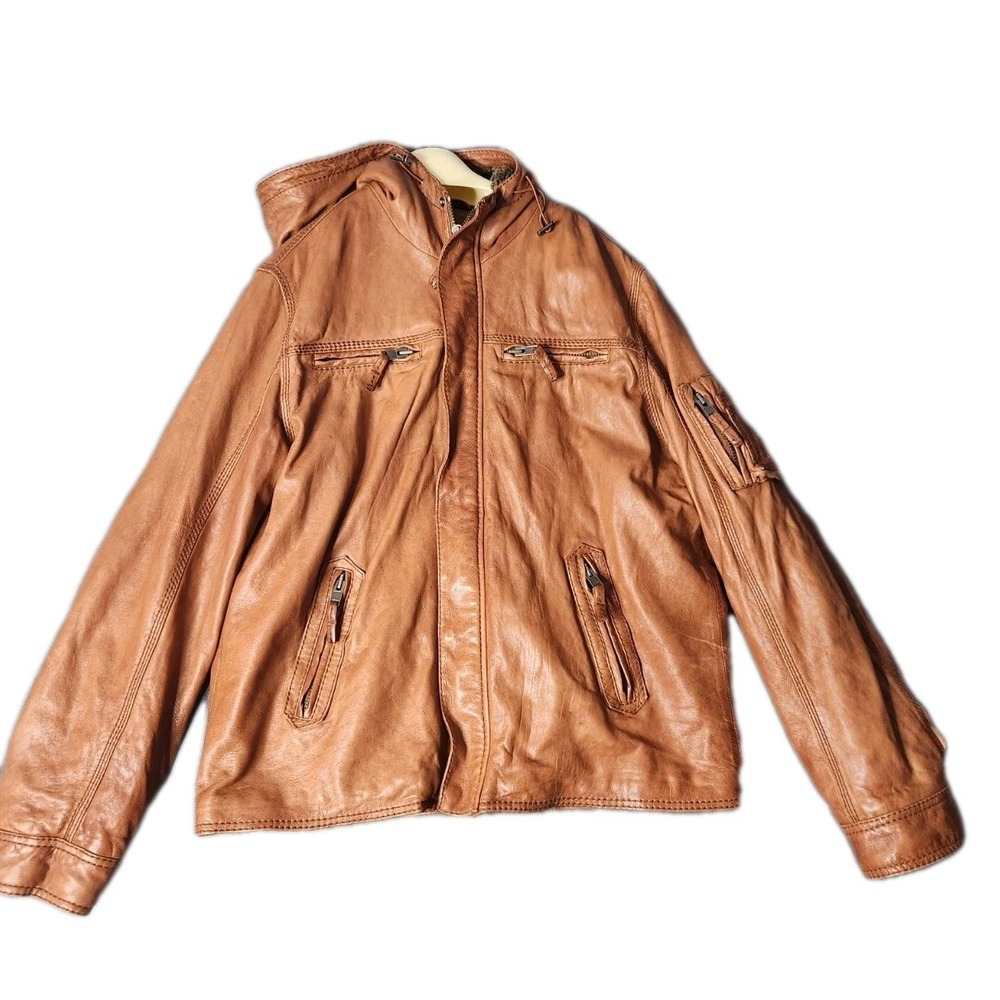 True Religion‎ Size XL Brown Distressed Soft Leather Faux Fur Lined Hood Jacket